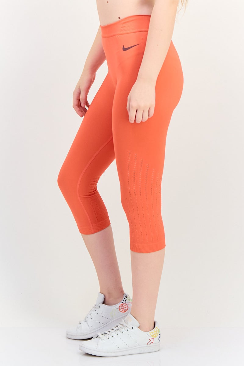 Nike Women Dri Fit Brand Logo Capri Training Tights, Orange - Image 2