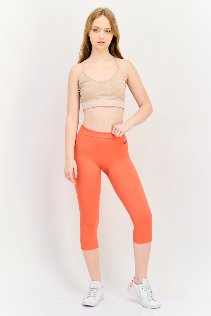Nike Women Dri Fit Brand Logo Capri Training Tights, Orange - Image 4