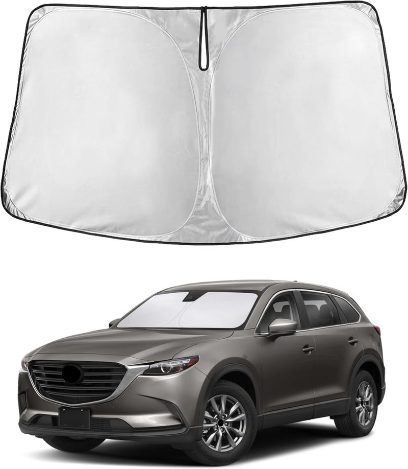 EcoNour Windshield Sunshade for Mazda CX-9 2016–2025 | Custom Fit Front Window Sun Shade | Blocks Harmful UV Rays & Reduces Heat | Foldable Sun Visor with Storage Pouch - Image 1