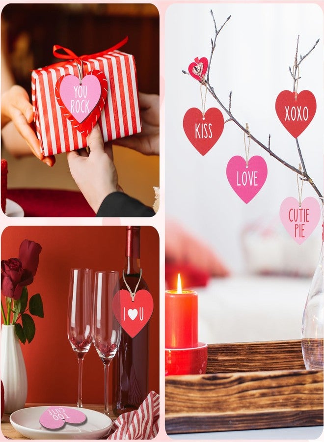 Pascliyna 24 Pcs Valentine’s Day Conversation Heart Ornaments, Wooden Heart Shaped Hanging Tags Love Heart Embellishments Wood Slices Tag Decorations for Anniversary Wedding Ceremony Engagement Party Supplies - Image 5