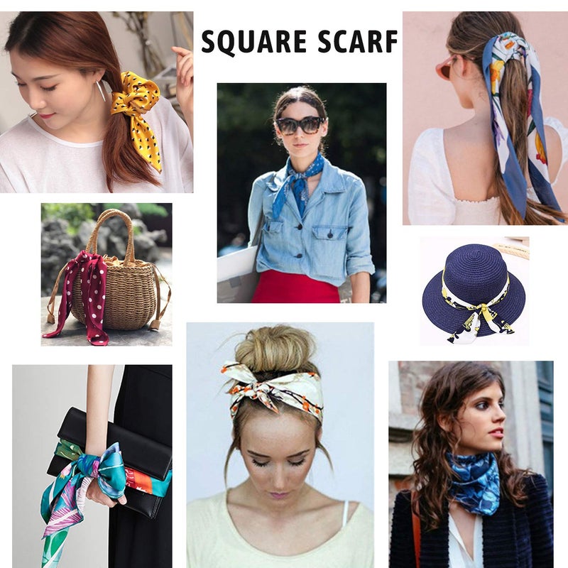 COOLANS 10 PCS Mixed Set Scarf,Fashion Square Satin Neck Scarf Head scarf for Women Hair Scarf Bundle 20 inch x 20 inch (Set G (10 pcs)) - Image 3