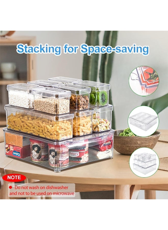 DUNISO 10 Pcs Fridge Organizer,Stackable Refrigerator Organizer Bins with Lids,Food Storage Containers,Space Saving, Waterproof and Durable，for Fruits Vegetable Food Drinks,Clear - Image 2