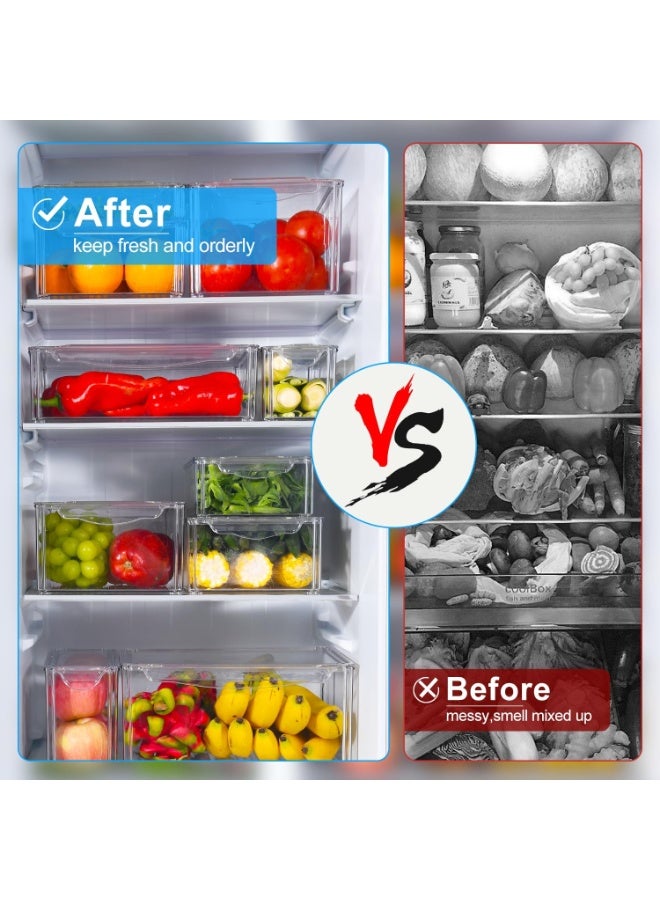 DUNISO 10 Pcs Fridge Organizer,Stackable Refrigerator Organizer Bins with Lids,Food Storage Containers,Space Saving, Waterproof and Durable，for Fruits Vegetable Food Drinks,Clear - Image 4