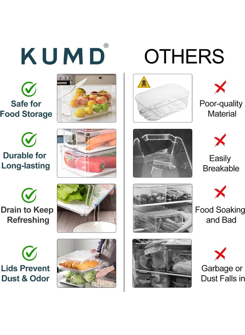 DUNISO 10 Pcs Fridge Organizer,Stackable Refrigerator Organizer Bins with Lids,Food Storage Containers,Space Saving, Waterproof and Durable，for Fruits Vegetable Food Drinks,Clear - Image 5