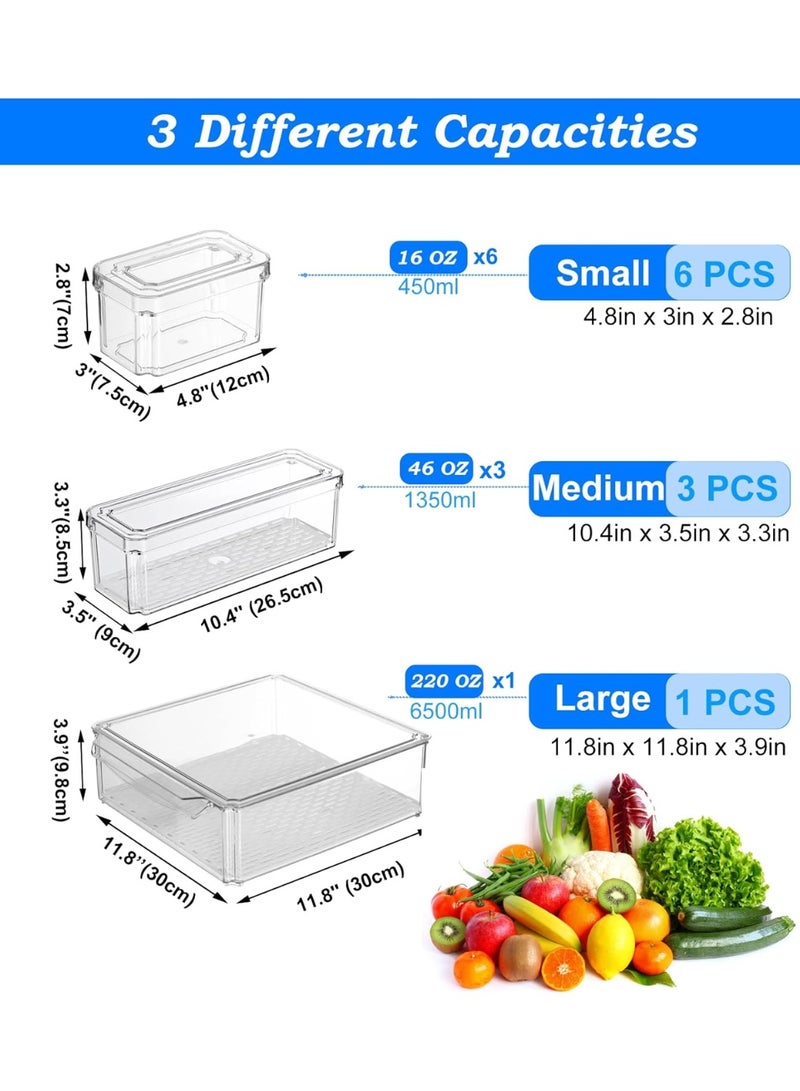 DUNISO 10 Pcs Fridge Organizer,Stackable Refrigerator Organizer Bins with Lids,Food Storage Containers,Space Saving, Waterproof and Durable，for Fruits Vegetable Food Drinks,Clear - Image 3