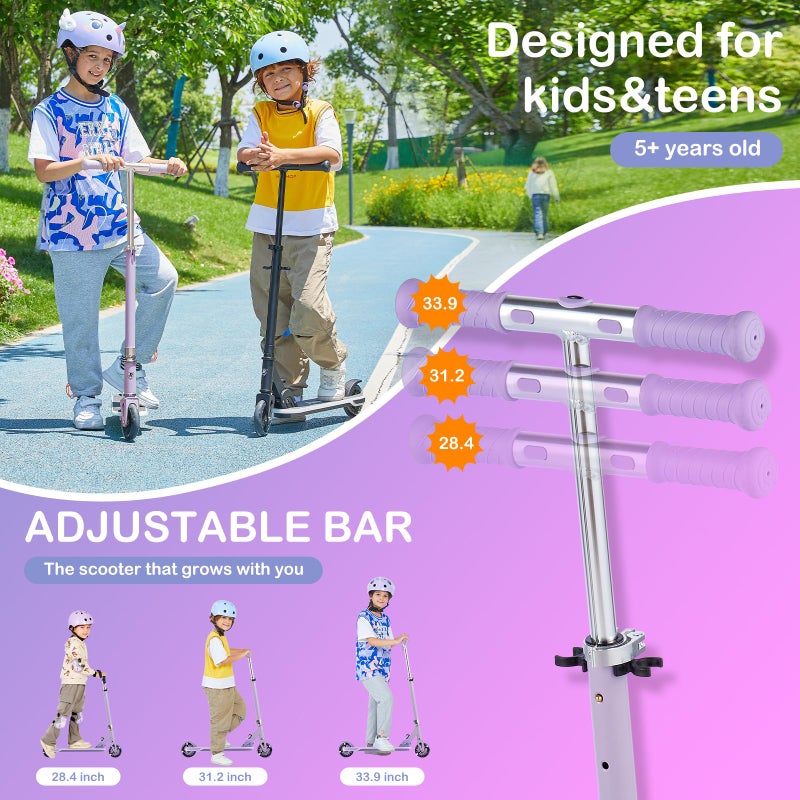 Rahmory Kick Scooter for Ages 5-12,Kid, Teens. Max Load 155 LBS. Foldable, Lightweight, with Light up Wheels and Dynamic Light Deck, Teen and Adults, 3 Adjustable Levels. - Image 3