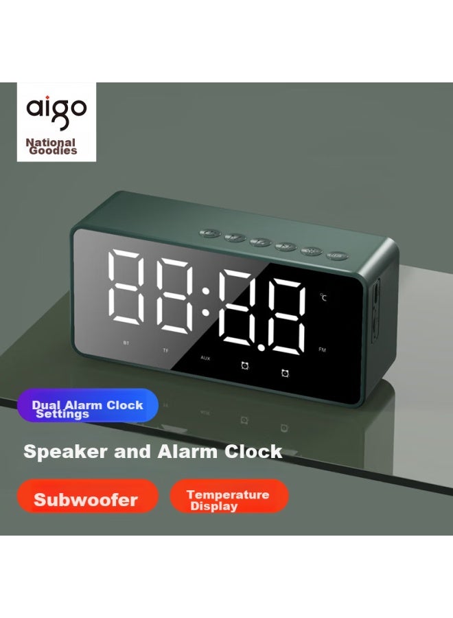 Patriots Aigo T28 Bluetooth Speaker, Smart Clock Desktop Computer Speaker, Portable Subwoofer With Card Slot, Wireless Speaker For Payment And Broadcasting, Dark Night Green - Image 1