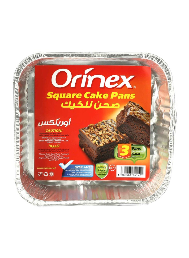 Orinex square cake pan 47 x 204 x 204mm (3x pans)