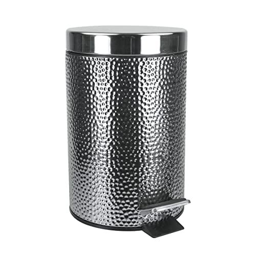 Home Basics Home Basics Silver Hammered Stainless Steel StepActivated Bedroom Trashcan 