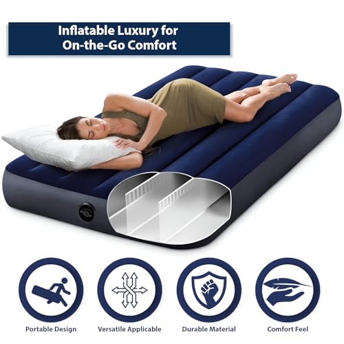 ORILEY Inflatable Air Bed Portable Mattress Quick Inflation/Deflation Blow Up Single Beds for Home Camping Travel (Dark Blue) - Image 2