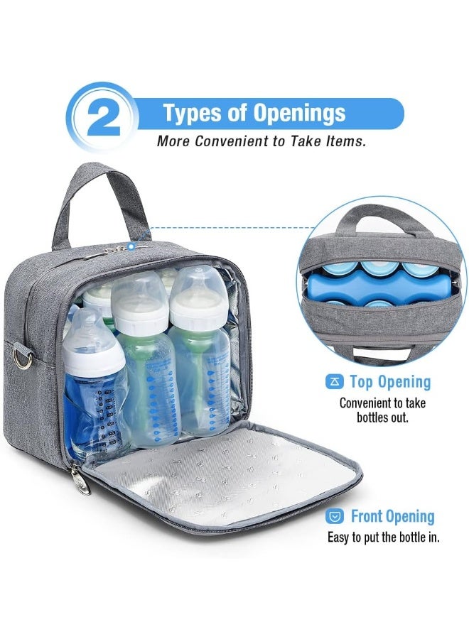 Lekebaby Lekebaby Breast Milk Cooler Bag with Contoured Ice Pack Fits 6 Breastmilk Baby Bottles Cooler Tote Bag for Nursing Mothers, Grey - Image 2