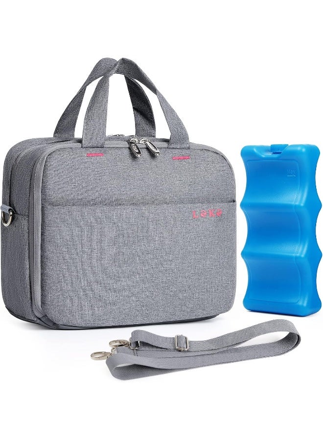 Lekebaby Lekebaby Breast Milk Cooler Bag with Contoured Ice Pack Fits 6 Breastmilk Baby Bottles Cooler Tote Bag for Nursing Mothers, Grey - Image 1