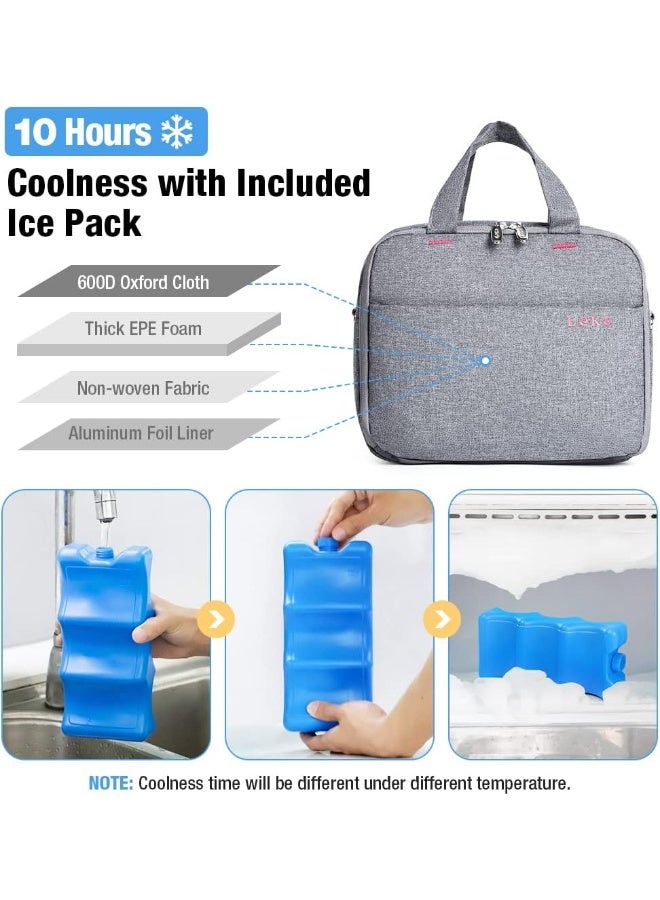 Lekebaby Lekebaby Breast Milk Cooler Bag with Contoured Ice Pack Fits 6 Breastmilk Baby Bottles Cooler Tote Bag for Nursing Mothers, Grey - Image 4