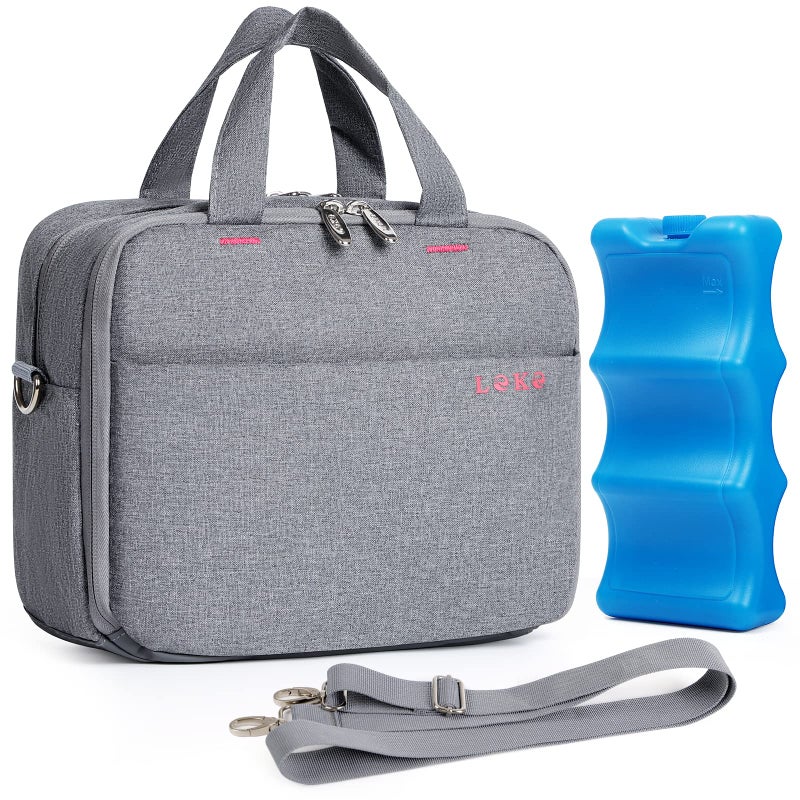 Lekebaby Baby Bottle Bag with Ice Pack Fits 6 Bottles 9 Oz Bottles, Leakproof Breastmilk Cooler Bag for Nursing Mom Daycare, Grey - Image 1