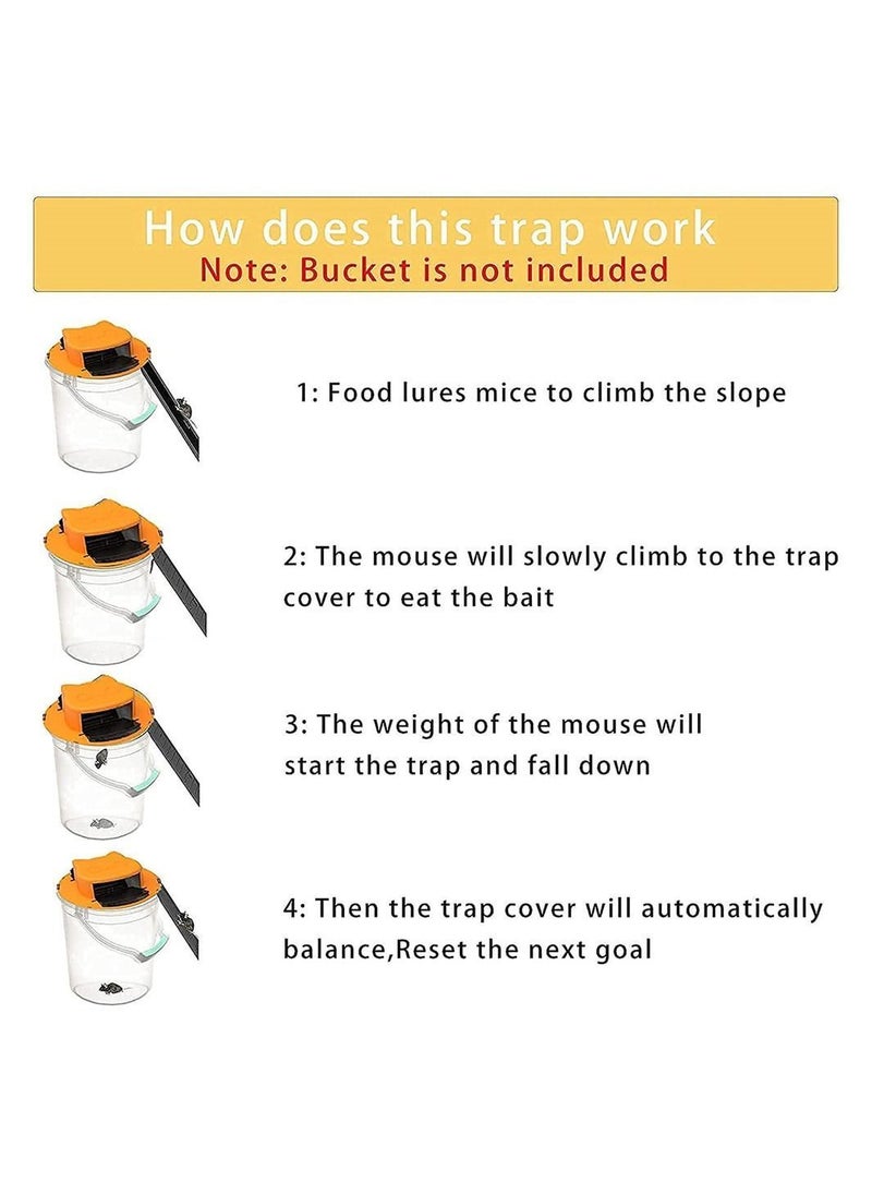 Flip and Sliding Bucket Lid Mousetrap, Mousetrap with 2 Ramps Multi Catch Deadly Auto Reset For Indoors Outdoors (Barrel Not Included)