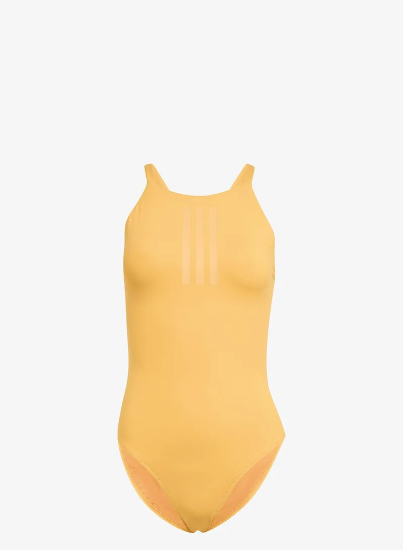 اديداس مايوه ناعم مزين بالخطوط الثلاثة ورقبة عالية وحمالات ثنائية الاتجاه