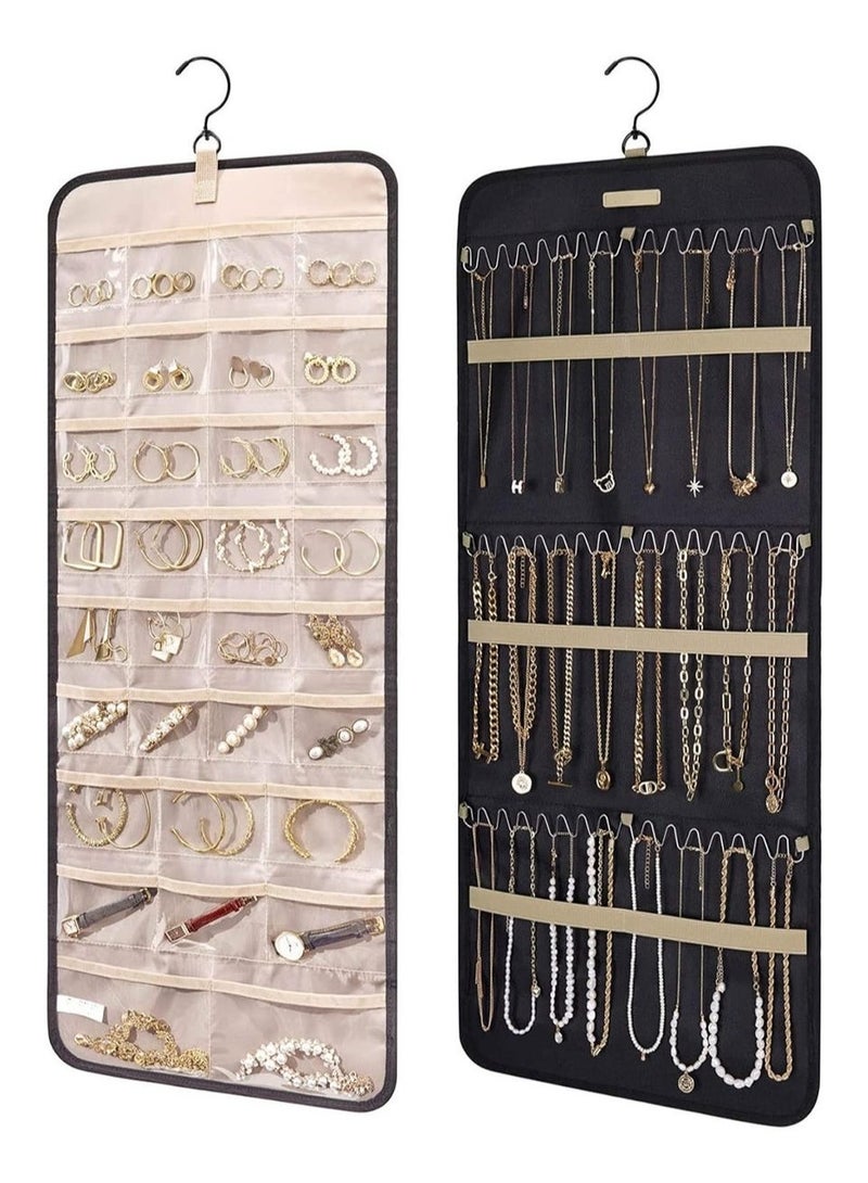 إيفرين منظم لفة التخزين، حامل المجوهرات مزدوجة الجانب مع هوك المعادن، شنق حقيبة المجوهرات للجدار والباب - Image 1