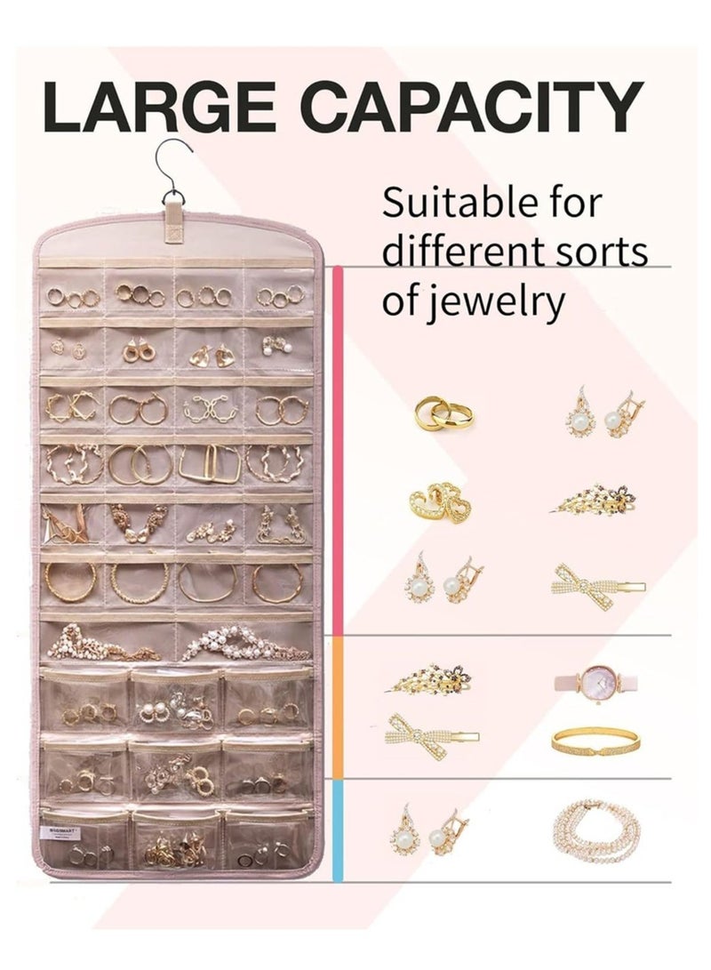 إيفرين منظم لفة التخزين، حامل المجوهرات مزدوجة الجانب مع هوك المعادن، شنق حقيبة المجوهرات للجدار والباب - Image 2
