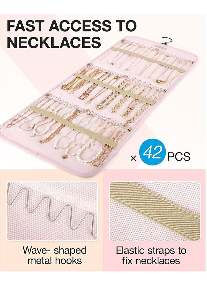 إيفرين منظم لفة التخزين، حامل المجوهرات مزدوجة الجانب مع هوك المعادن، شنق حقيبة المجوهرات للجدار والباب - Image 3