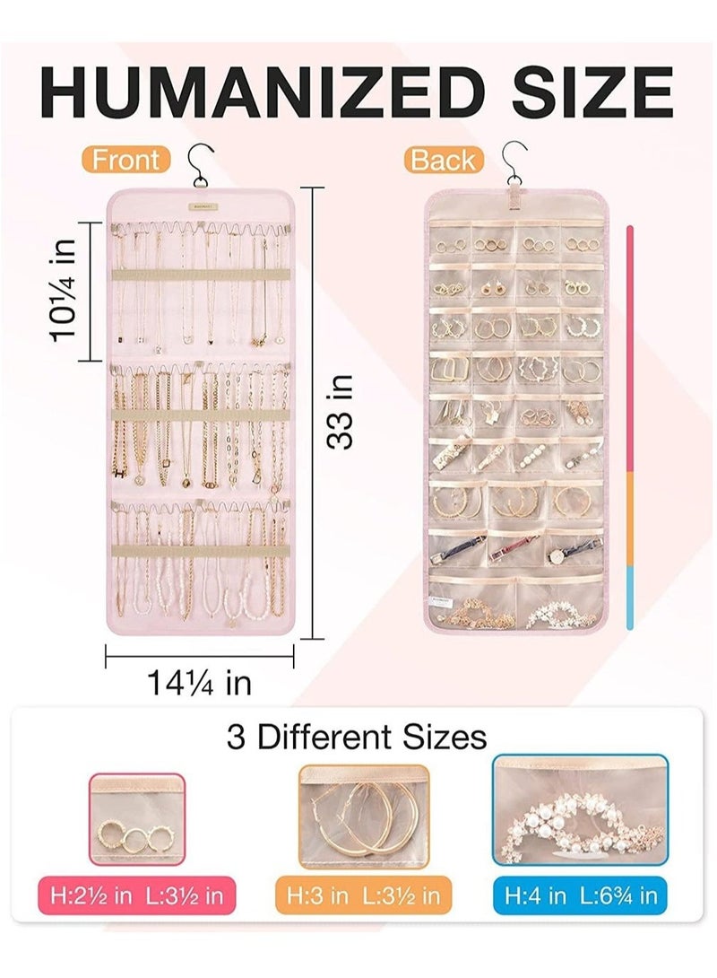 إيفرين منظم لفة التخزين، حامل المجوهرات مزدوجة الجانب مع هوك المعادن، شنق حقيبة المجوهرات للجدار والباب - Image 4