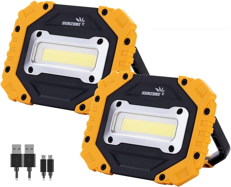 sunzone LED Work Light, Rechargeable Magnetic Flood Lights with Stand, Waterproof Portable Job Site Lighting for Camping, Fishing, Hiking, Car Inspection with Emergency Mode (2 Pack) - Image 1