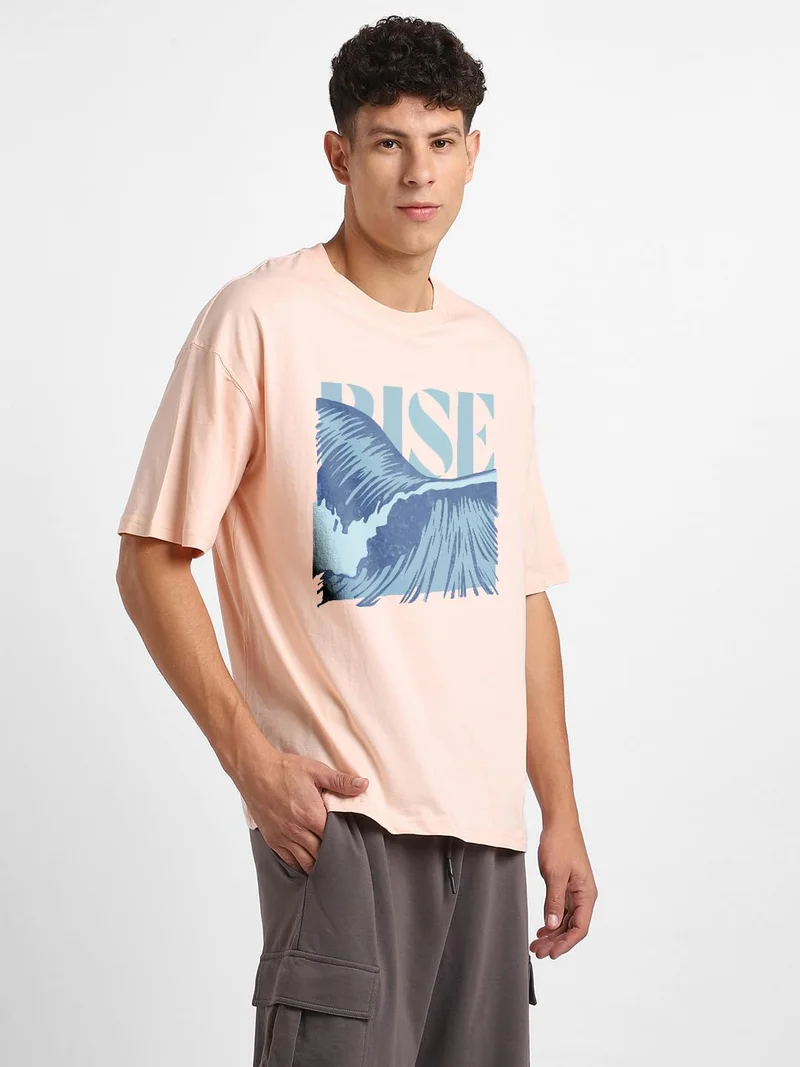 نوبيرو Men's Oversized Cotton T-Shirt in Peach