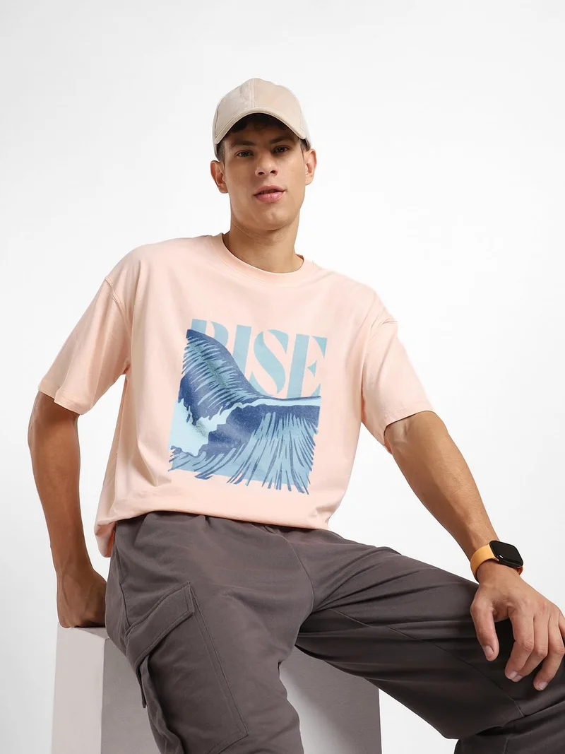 نوبيرو Men's Oversized Cotton T-Shirt in Peach