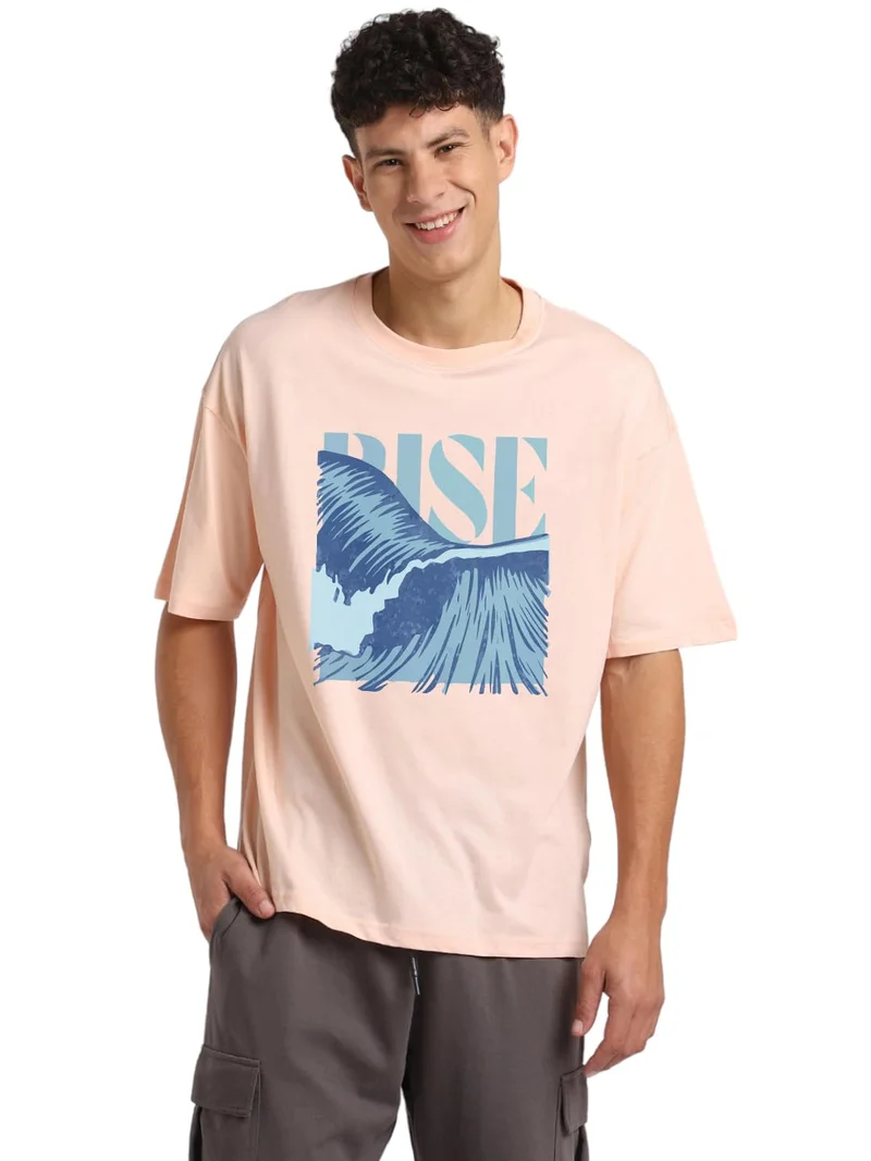 NOBERO Men's Oversized Cotton T-Shirt in Peach
