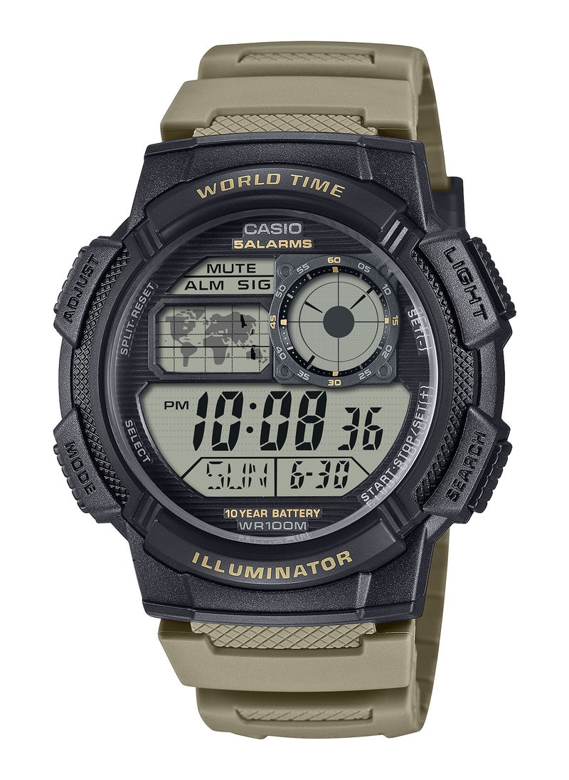 CASIO Digital World Time Resin Band illuminator Men's Watch AE-1000W-5AV 