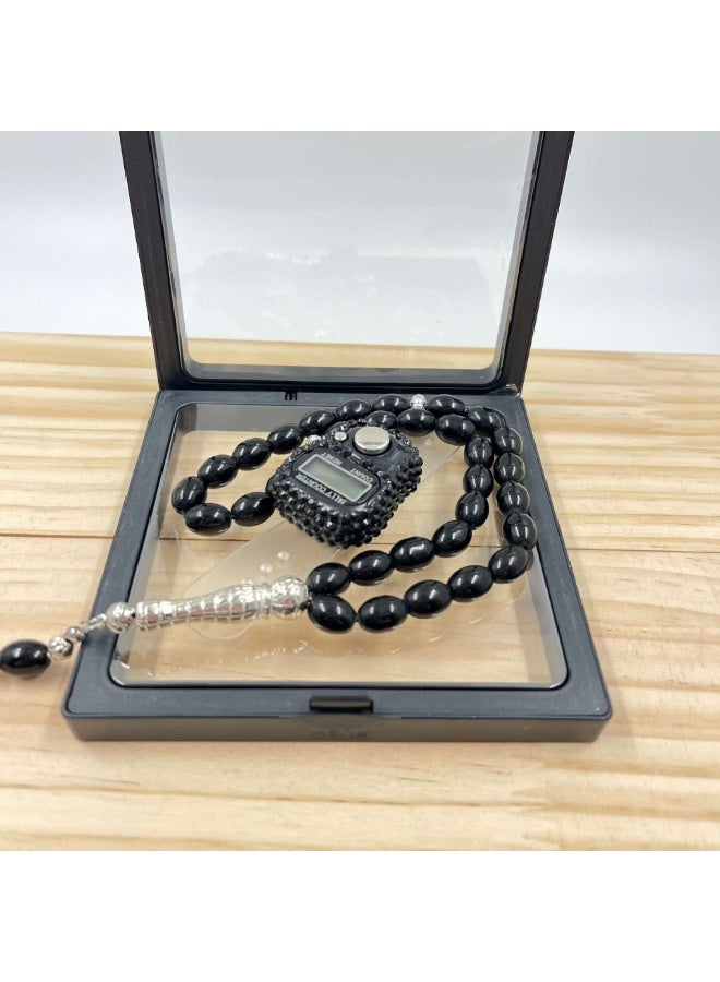 NIBEMINENT Muslim Prayer Beads, 33 Prayer Beads Counter Gift Box Set, Black/10mm