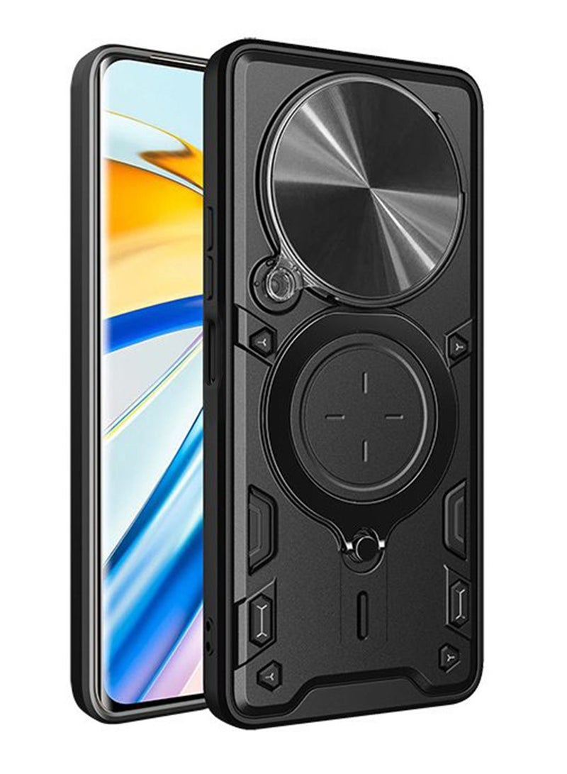 for Xiaomi POCO C75 4G / Redmi 14C 4G Case, Slide Camera Lens Cover, Magnetic Ring Holder Kickstand Protective Phone Case for Xiaomi POCO C75 4G / Redmi 14C 4G, Black - Image 1