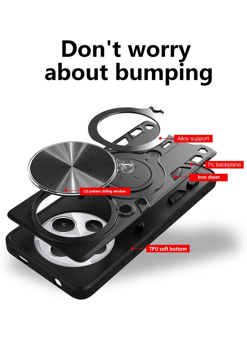 for Xiaomi POCO C75 4G / Redmi 14C 4G Case, Slide Camera Lens Cover, Magnetic Ring Holder Kickstand Protective Phone Case for Xiaomi POCO C75 4G / Redmi 14C 4G, Black - Image 2