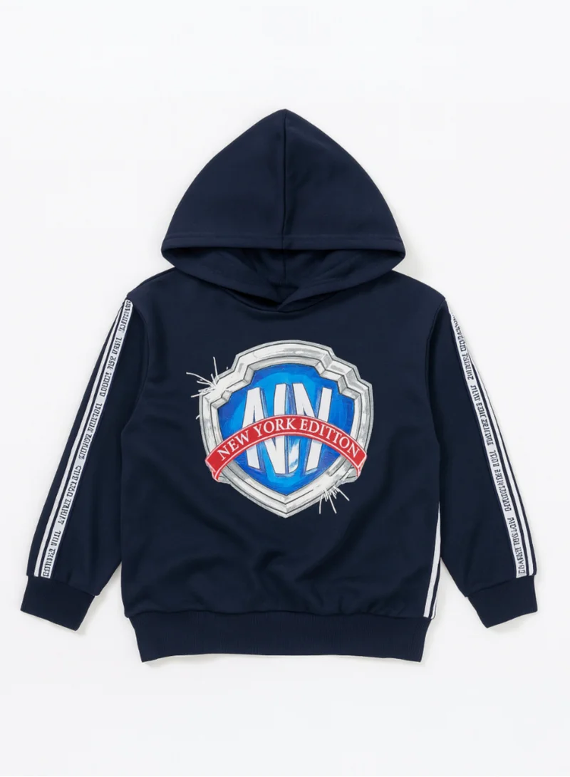Victor And Jane  Boys Hooded Badge Fleece Tracksuit - Navy with Side Tape Detail for Men | Best Price UAE