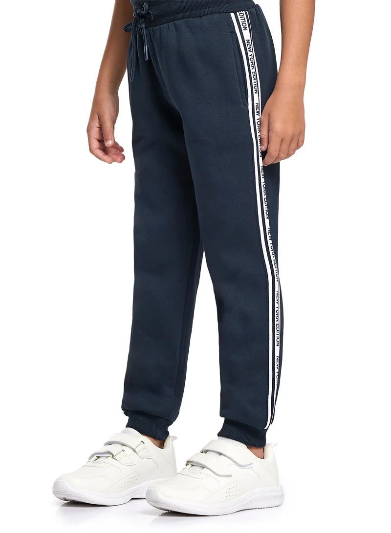 Victor And Jane  Boys Hooded Badge Fleece Tracksuit - Navy with Side Tape Detail for Men | Best Price UAE