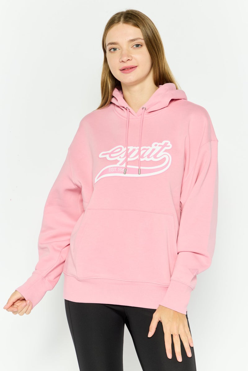 ESPRIT سويت شيرت نسائي بغطاء رأس وأكمام طويلة بطبعة جرافيك، وردي - Image 1