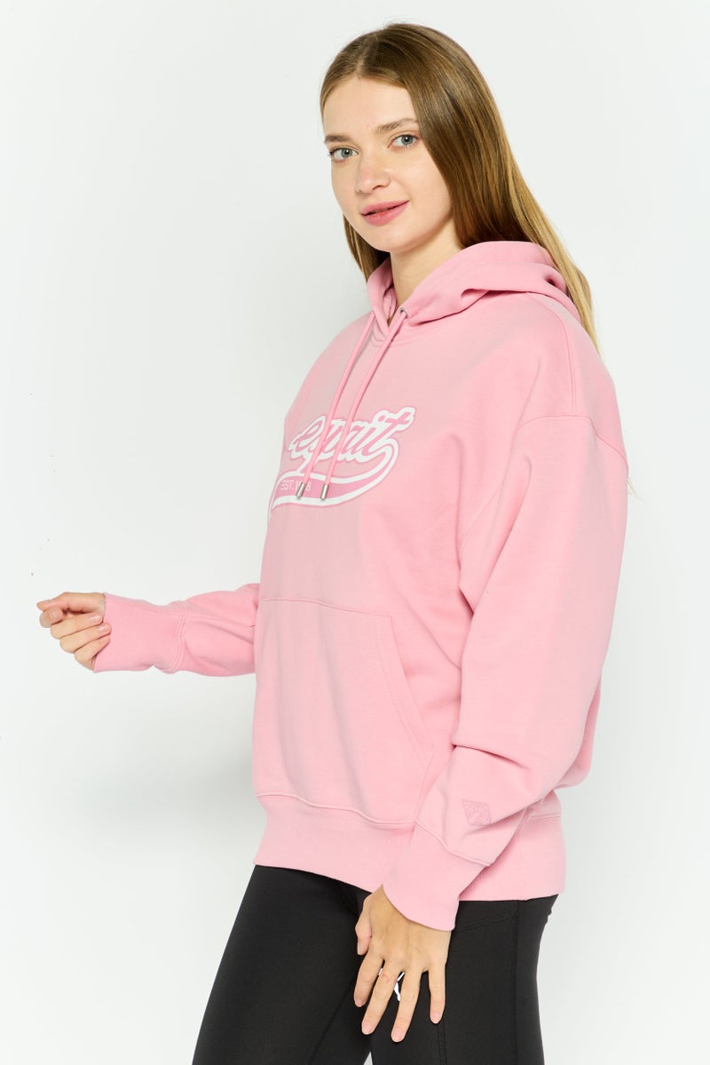 ESPRIT سويت شيرت نسائي بغطاء رأس وأكمام طويلة بطبعة جرافيك، وردي - Image 2