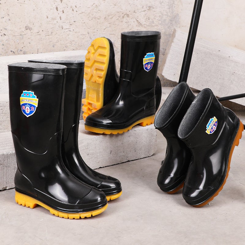 Factory Pvc Thickened Water Shoes High Tube Durable Men'S Extra Large Waterproof Non-Slip Cow Tendon Bottom Black Long Rain Boots - Image 3