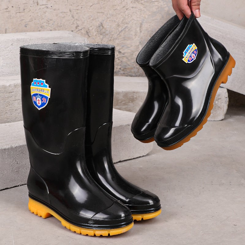 Factory Pvc Thickened Water Shoes High Tube Durable Men'S Extra Large Waterproof Non-Slip Cow Tendon Bottom Black Long Rain Boots - Image 4