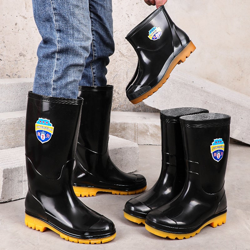Factory Pvc Thickened Water Shoes High Tube Durable Men'S Extra Large Waterproof Non-Slip Cow Tendon Bottom Black Long Rain Boots - Image 5