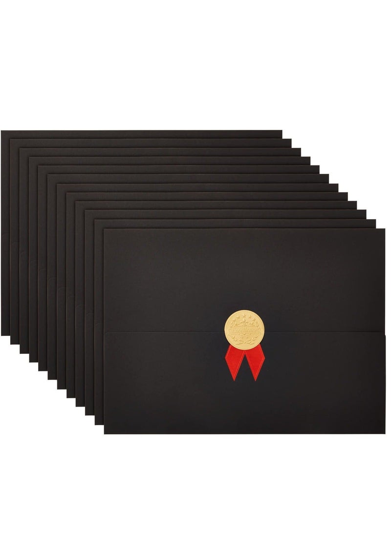 Y&D - 12 Pack Black Tri Fold Certificate Holders for 8.5 11 In Letter Size Documents Graduation Awards Folder, Diploma Cover 13 x 9 - Image 1
