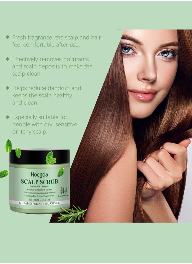 HOEGOA - Rosemary Scalp Scrub with Scalp Scrubber Set, Contains Rosemary, Peppermint Oil, and Petrel Ingredients Scalp Exfoliator Scrub, Scalp Cleanser for Relieve Scalp Itching, Exfoliate and Care for Scalp and Hair - Image 1