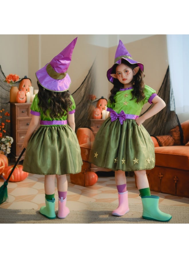 Halloween children's costume girls Tinker Bell Princess cos Wonderful Fairy Green Elf children's dress Specifications: three-piece set - Image 2