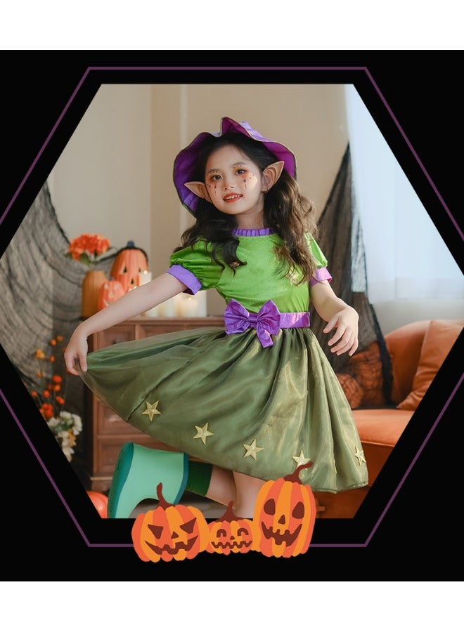 Halloween children's costume girls Tinker Bell Princess cos Wonderful Fairy Green Elf children's dress Specifications: three-piece set - Image 1