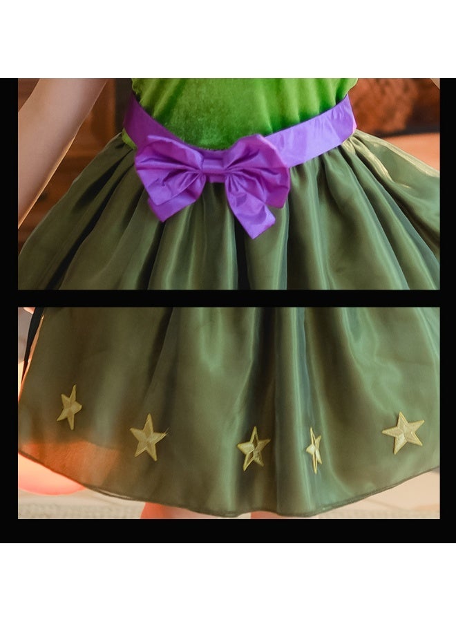 Halloween children's costume girls Tinker Bell Princess cos Wonderful Fairy Green Elf children's dress Specifications: three-piece set - Image 3