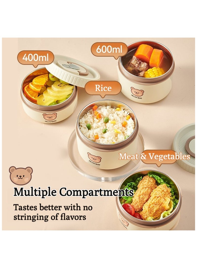 XiuWoo 3Pack Stainless Steel Thermal Lunch Box Bento Box Portable Insulated Lunch Container Set with Insulated Bag and Spoon Microwave Safe Dishwasher Safe Beige  - Image 4