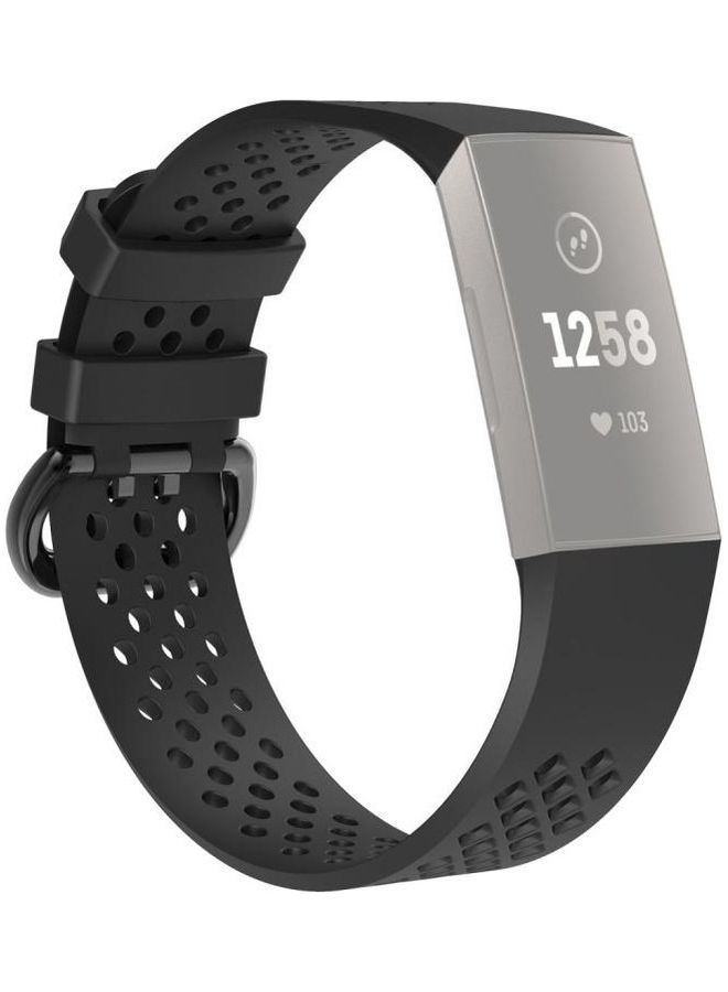 NIBEMINENT Square Hole Adjustable Sport Wrist Strap For Fitbit Charge 3 Black - Image 1