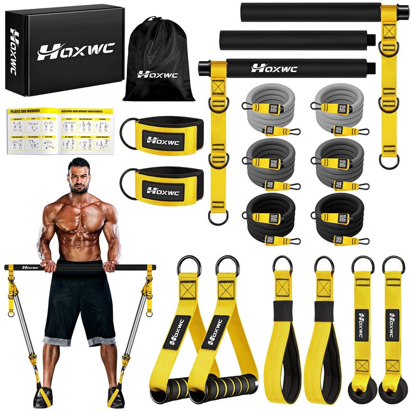HOXWC Pilates Bar Pilates Bar Kit with Resistance Bands Heavy Duty Home Gym Professional Pilates Workout Equipment for Men for Legs Waist Back Arm Abs Chest Shoulders Muscle Strength Training - Image 2
