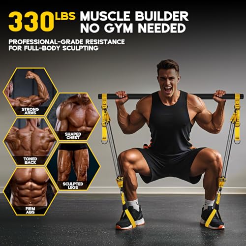 HOXWC Pilates Bar Pilates Bar Kit with Resistance Bands Heavy Duty Home Gym Professional Pilates Workout Equipment for Men for Legs Waist Back Arm Abs Chest Shoulders Muscle Strength Training - Image 3