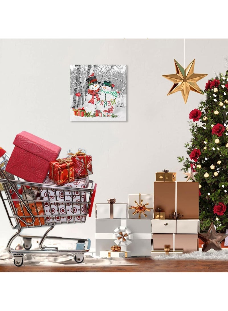 مؤسسة فكرة اليوم لوحة فنية جدارية لرجل ثلج، مشهد غابة البتولا الشتوية، ملصق مطبوع على قماش كهدية عيد ميلاد سعيد ورأس السنة الجديدة، مقاس 12 × 12 - Image 2