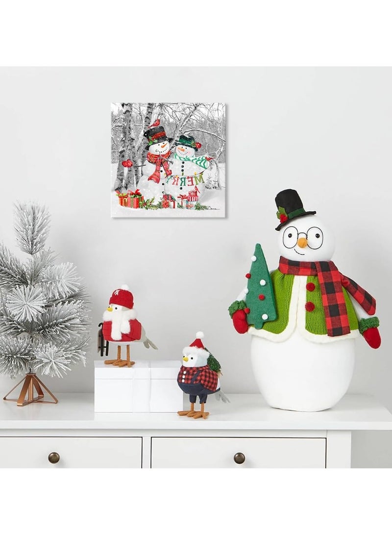 مؤسسة فكرة اليوم لوحة فنية جدارية لرجل ثلج، مشهد غابة البتولا الشتوية، ملصق مطبوع على قماش كهدية عيد ميلاد سعيد ورأس السنة الجديدة، مقاس 12 × 12 - Image 3